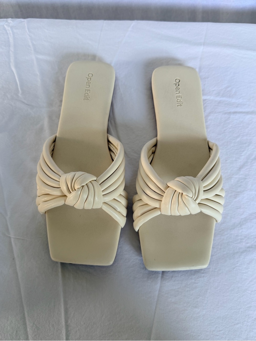 Open Edit Ivory Knot Slide Sandals 8 Square Toe Quiet Luxury Minimalist